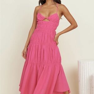 REVOLVE Hot Pink Tiered Maxi Dress with Cutout